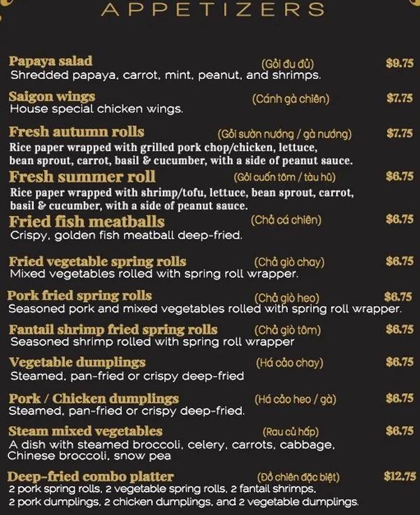 Pho Vietnam menu page 1