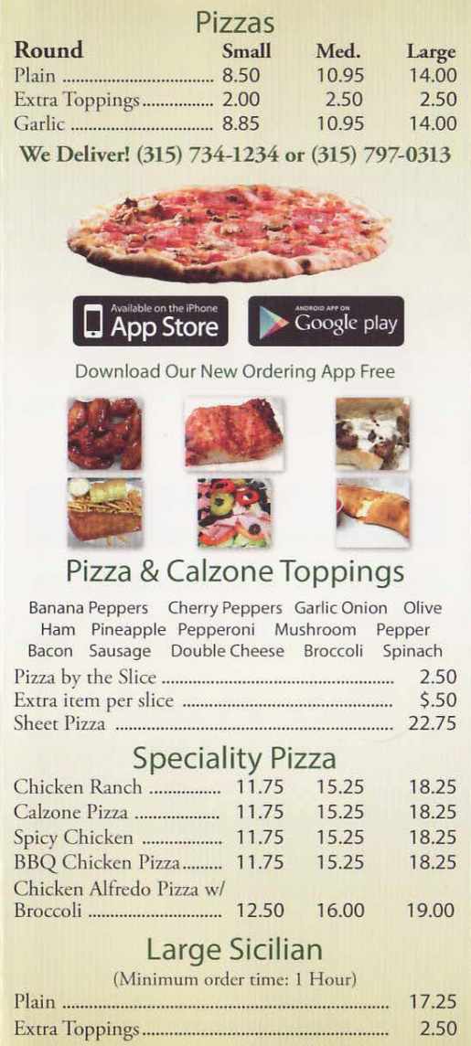 Palermo Pizzeria menu page 1