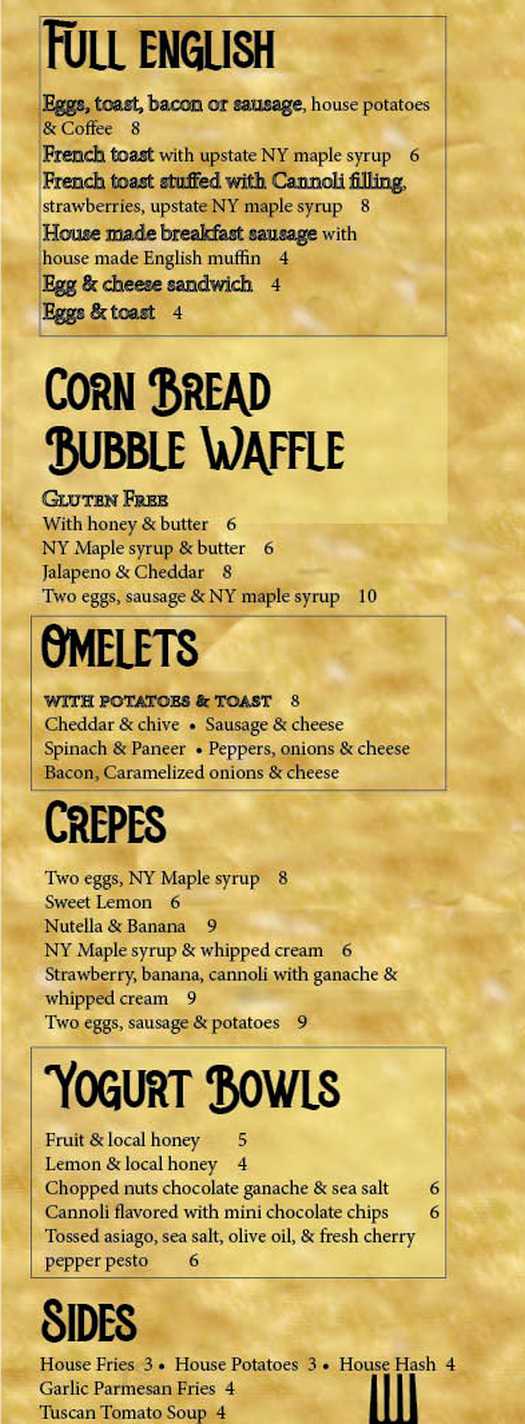 Golden's menu page 1