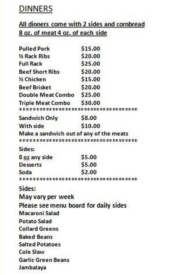 Southern Comfort BBQ menu page 1