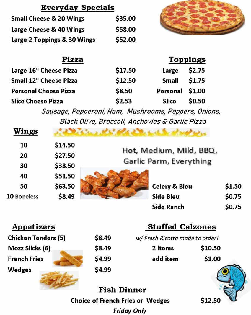 Tony's Pizzeria Burrstone menu page 1