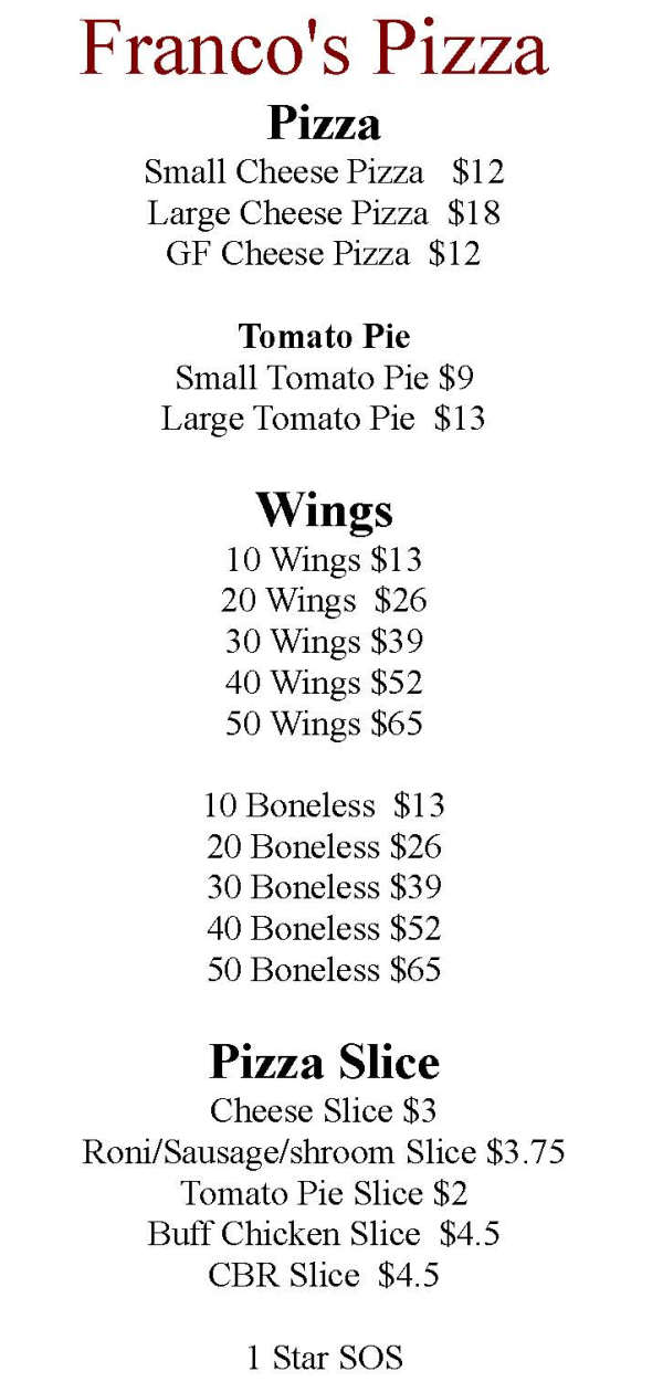 Franco's Pizza & Deli menu page 1