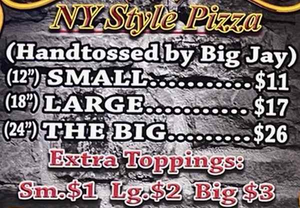 Big Jay's Pizzeria menu page 1