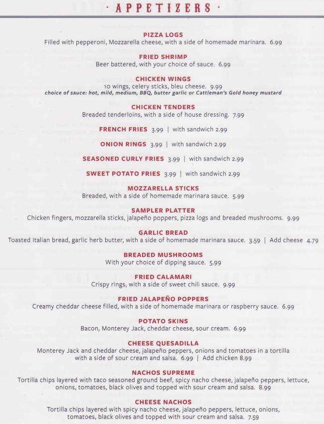 Fairground Inn menu page 1