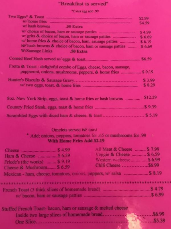 Friede's menu page 1