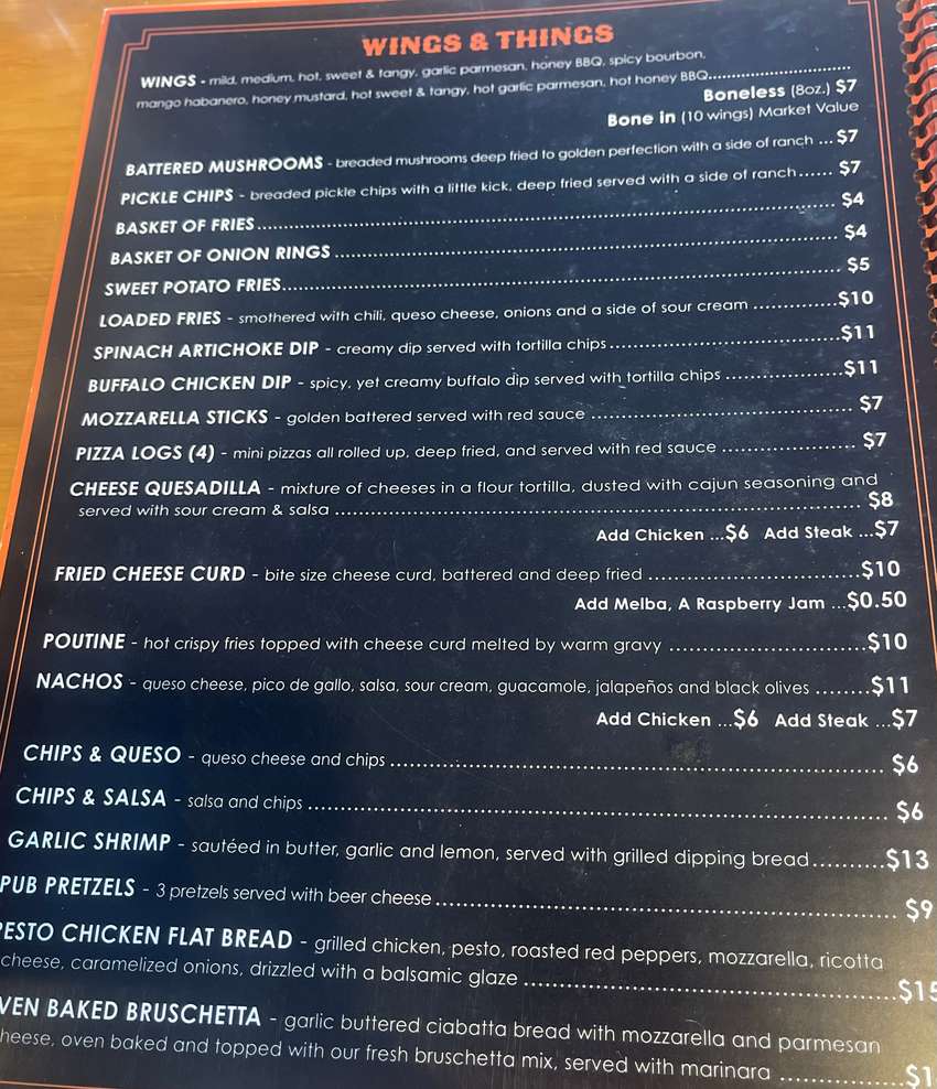 Spook Hill Bar & Grill menu page 1