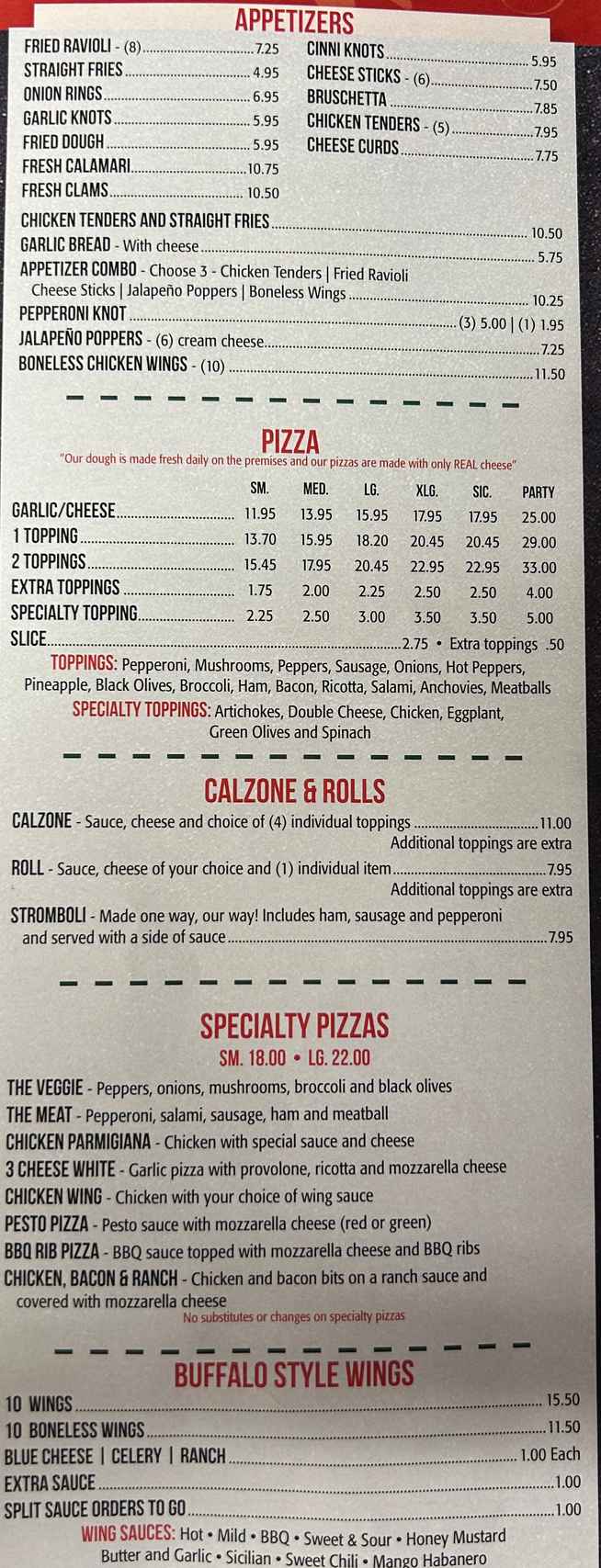 Stefano's Fort Drum menu page 1