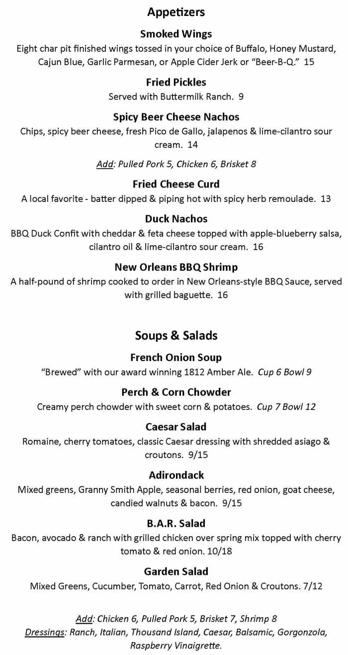1812 Brewing Co menu page 1