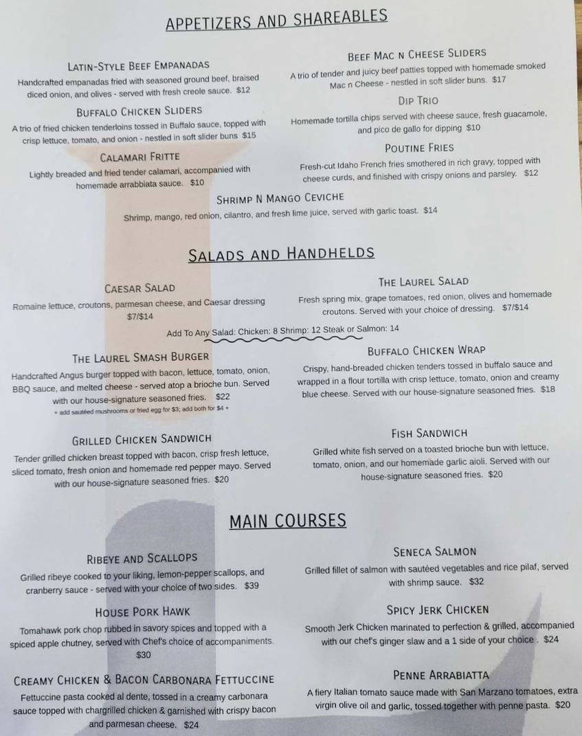 Grill at the Laurel menu page 1