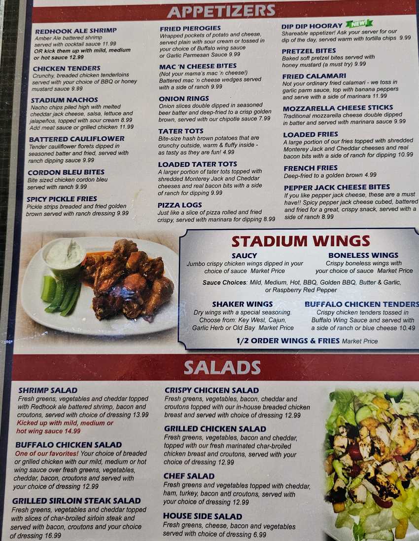 Bleachers Sports Bar & Grill menu page 1