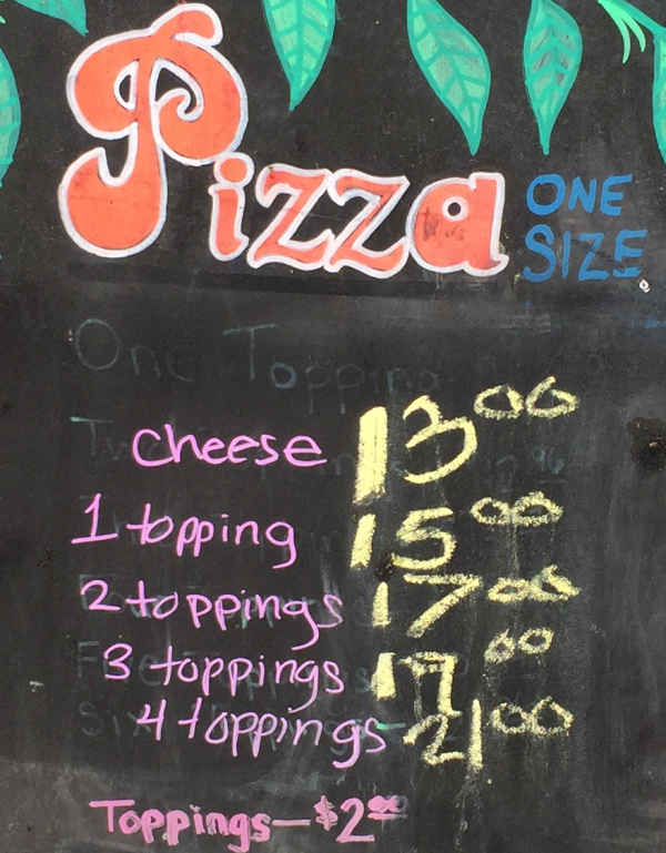 Colonial Pizza Shack menu page 1