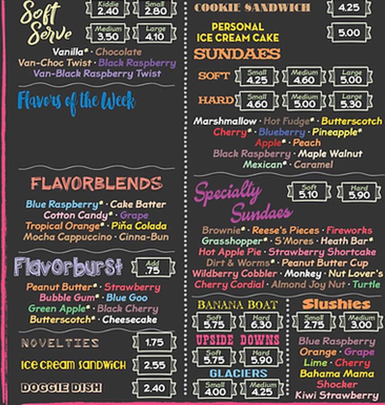 Glen Dairy Bar menu page 1