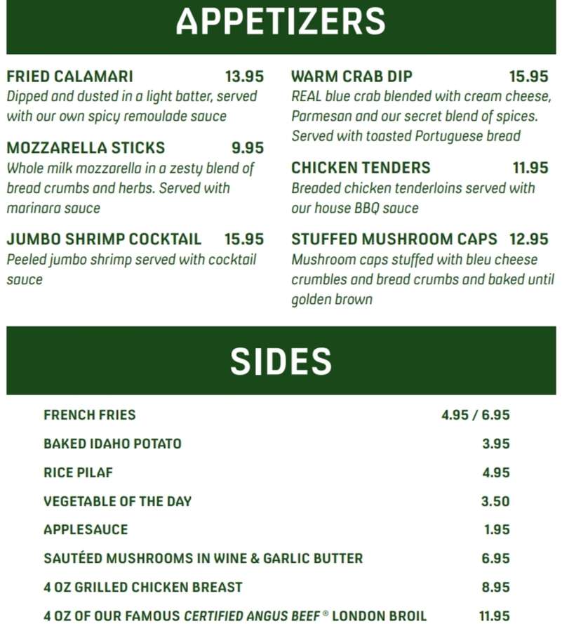 Seneca Lodge menu page 1