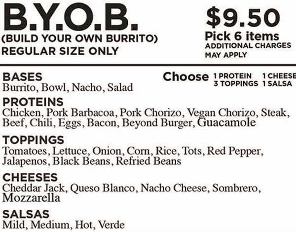 Big Mamma's Burritos menu page 1