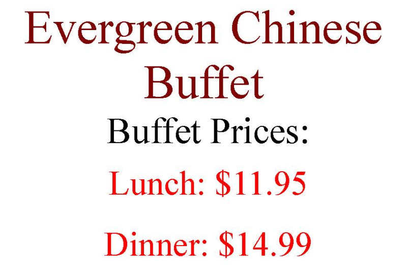 Evergreen Chinese Buffet menu page 1
