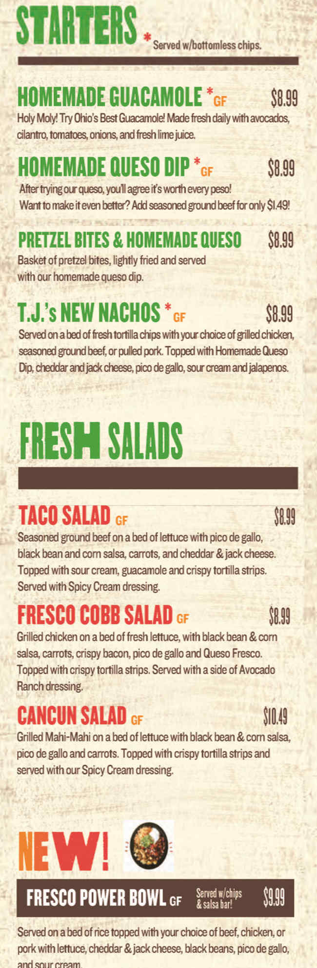 Fresco Mexican Grill menu page 1