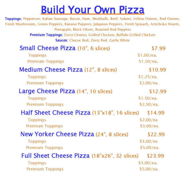 Guys Pizza menu page 1