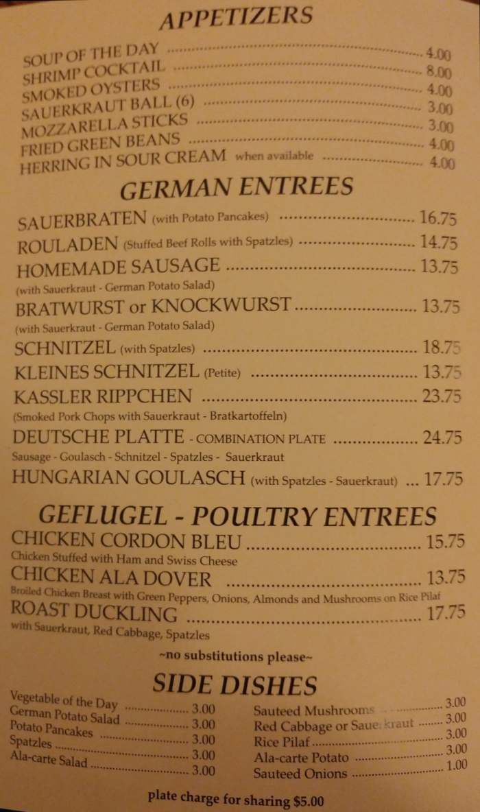 Henry Wahner's menu page 1