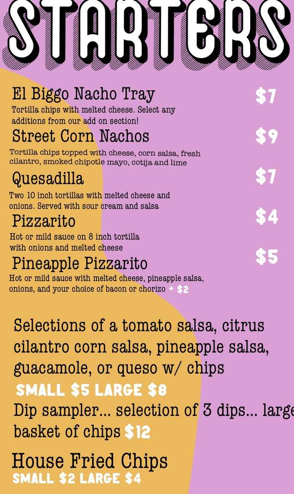 Taco Tontos menu page 1