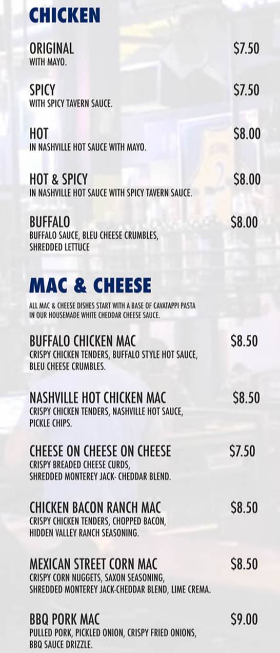 Water Street Tavern menu page 1