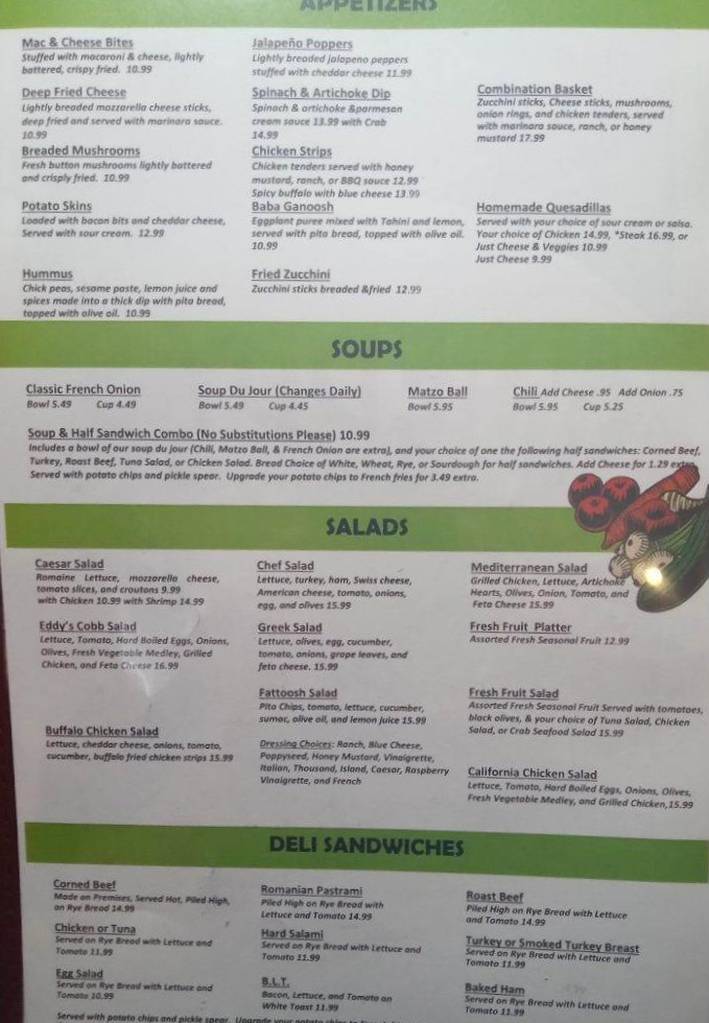 Eddy's Deli menu page 1