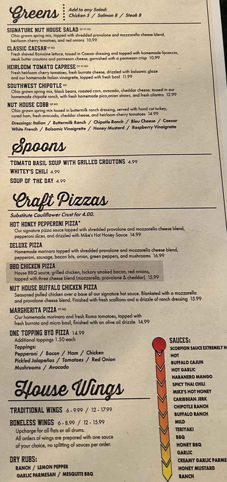 The Nut House menu page 1