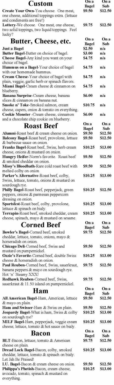 Bagel & Deli Shop menu page 1