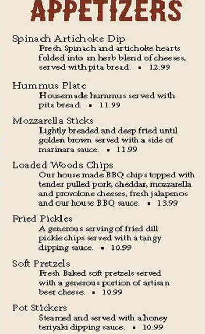 Smokehouse at Hueston Woods menu page 1