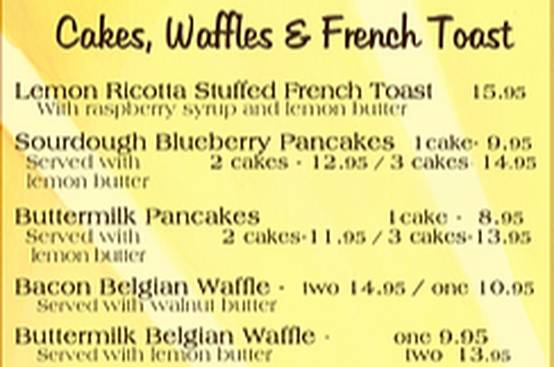 Morning Glory Cafe menu page 1