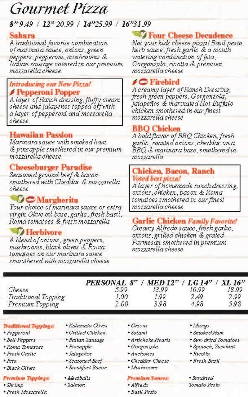 Sahara Pizza menu page 1