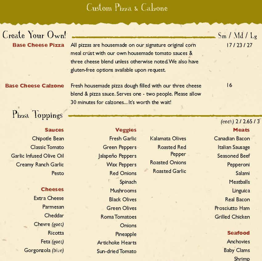 Fultano's Pizza menu page 1