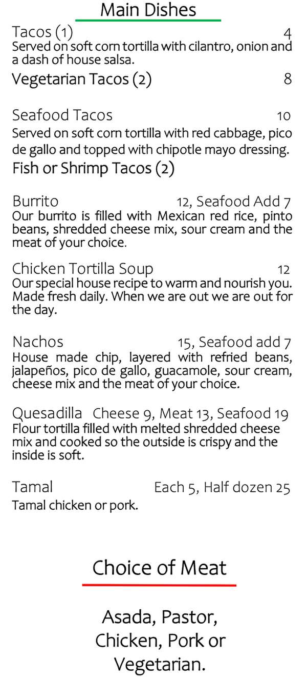 Kiki's Tacos menu page 1