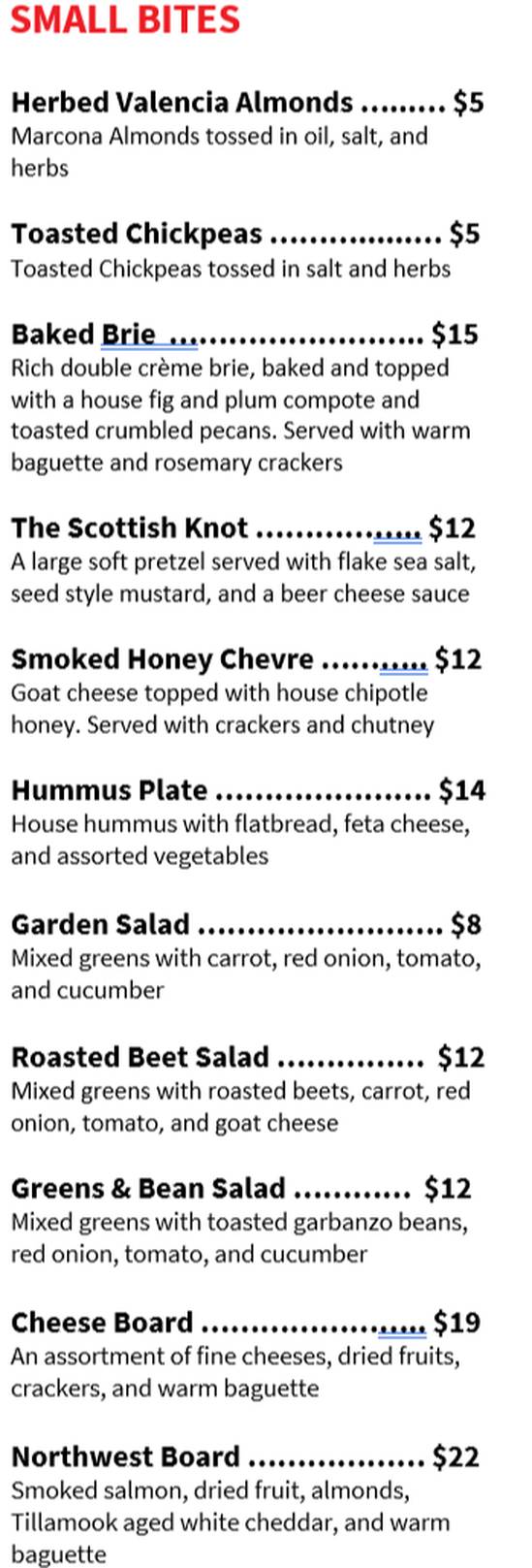 MacGregor's Whiskey Bar menu page 1