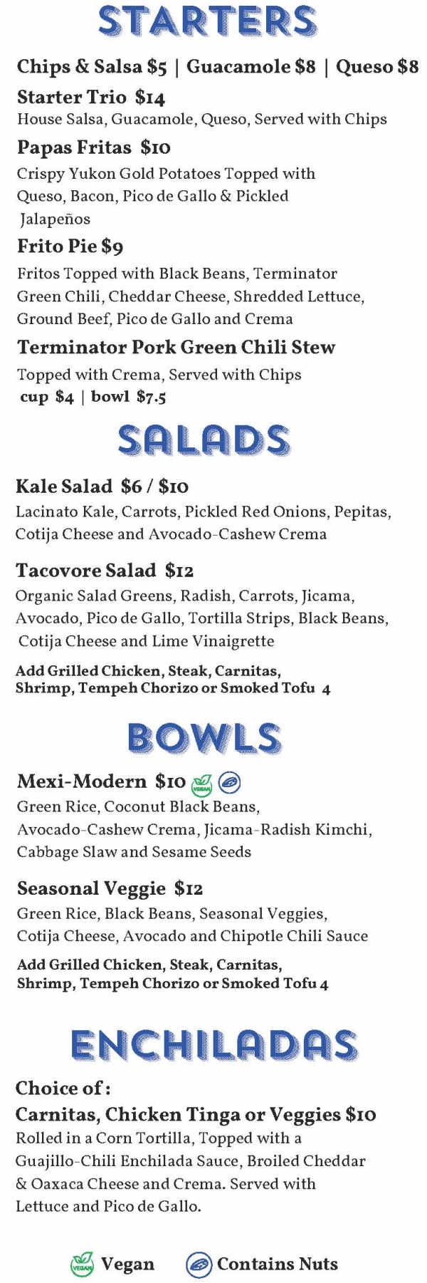 Tacovore menu page 1