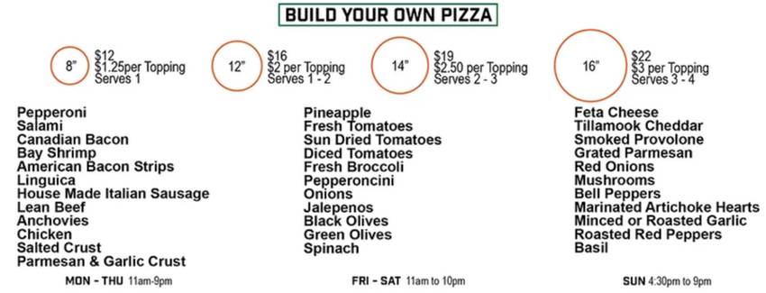 Cirello's Pizza menu page 1