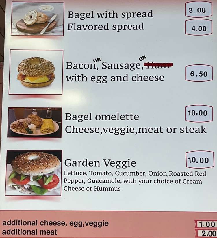 New York Bagels menu page 1