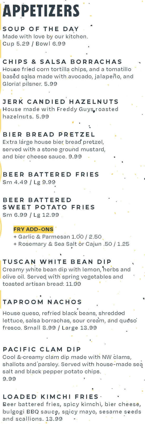 Block 15 Tap Room menu page 1