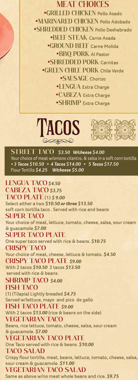 Taqueria Alonzo menu page 1
