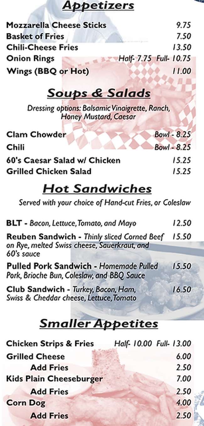 60's Cafe & Diner menu page 1