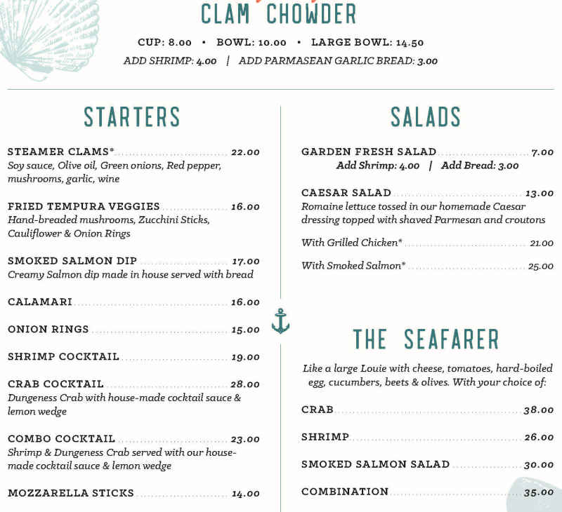 Dory Cove Restaurant menu page 1