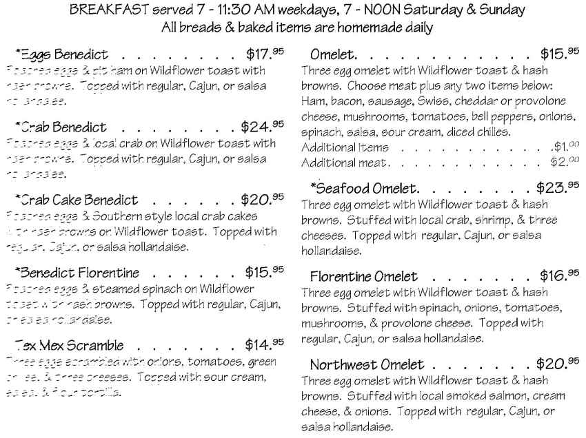 The Wildflower Grill menu page 1