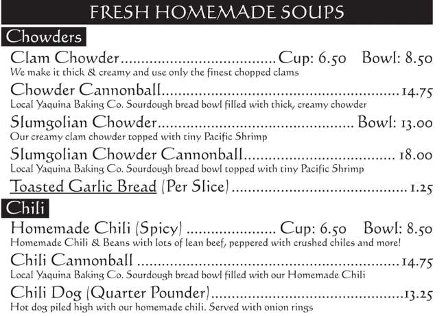Chowder Bowl menu page 1