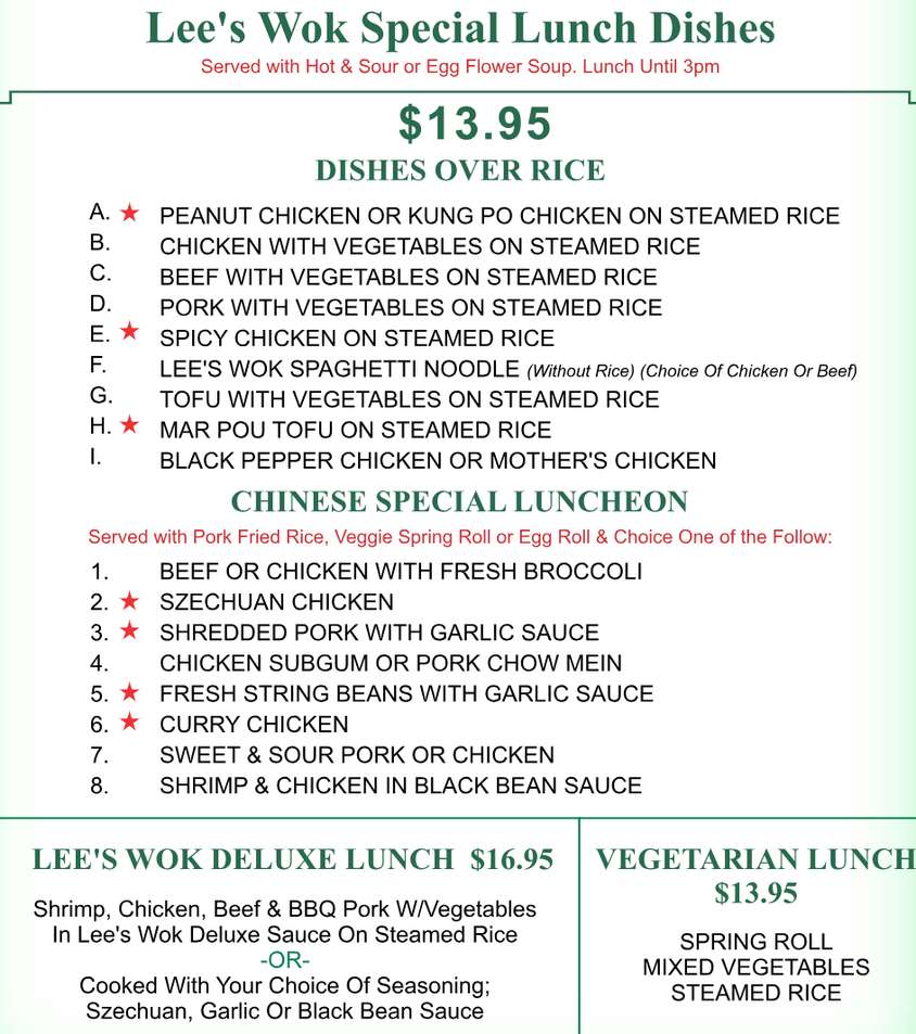 Lee's Wok menu page 1