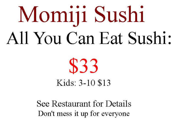 Momiji Sushi menu page 1