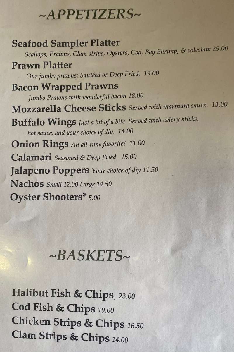 Newport Steak & Seafood menu page 1