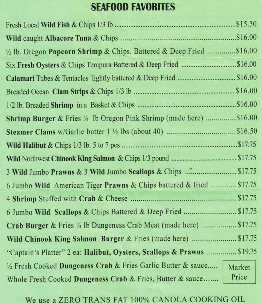 South Beach Fish Market menu page 1