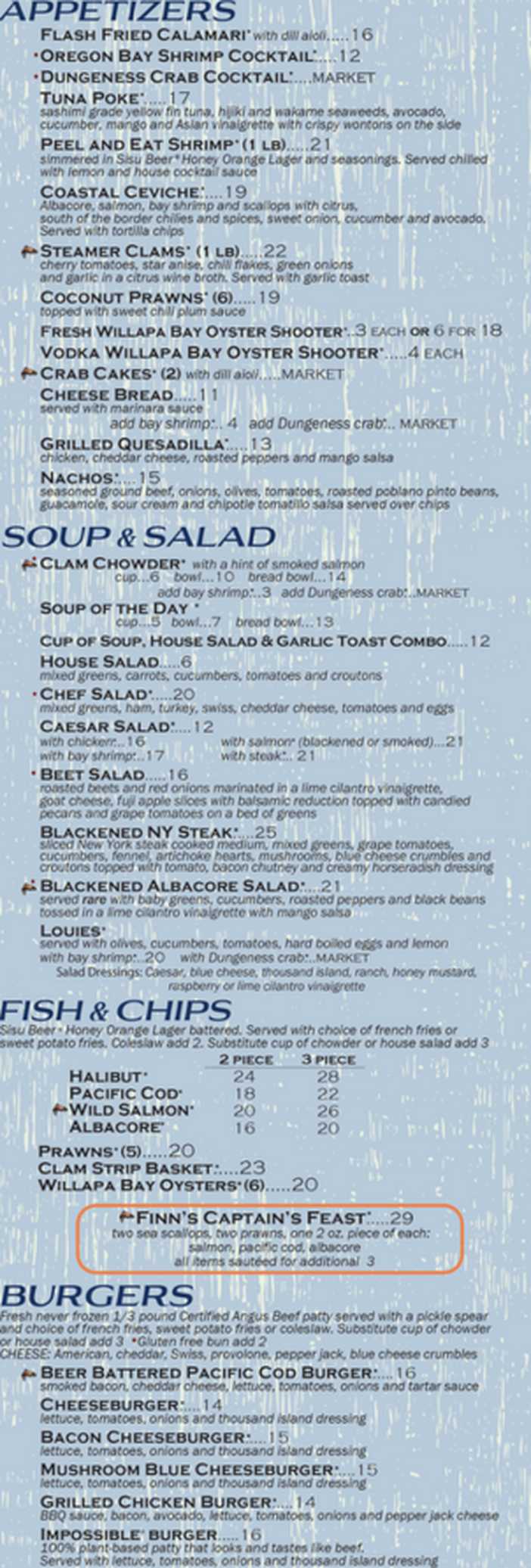 Finn's Fish House menu page 1