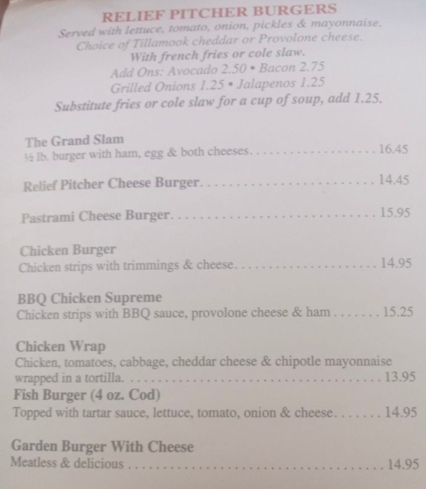 Relief Pitcher menu page 1