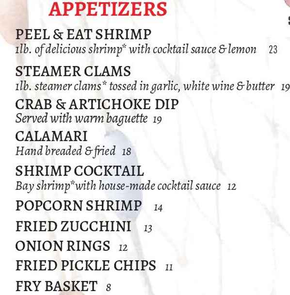 The Crabby Oyster menu page 1
