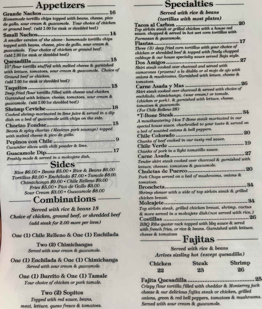 Una Ves Mas Mexican menu page 1